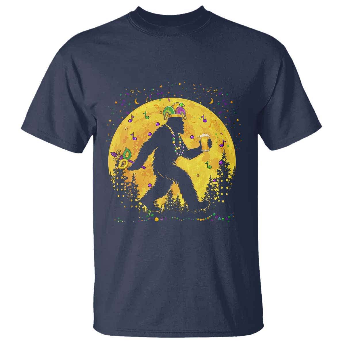 Mardi Gras Bigfoot T Shirt Funny Sasquatch Carnival Trendy Meme