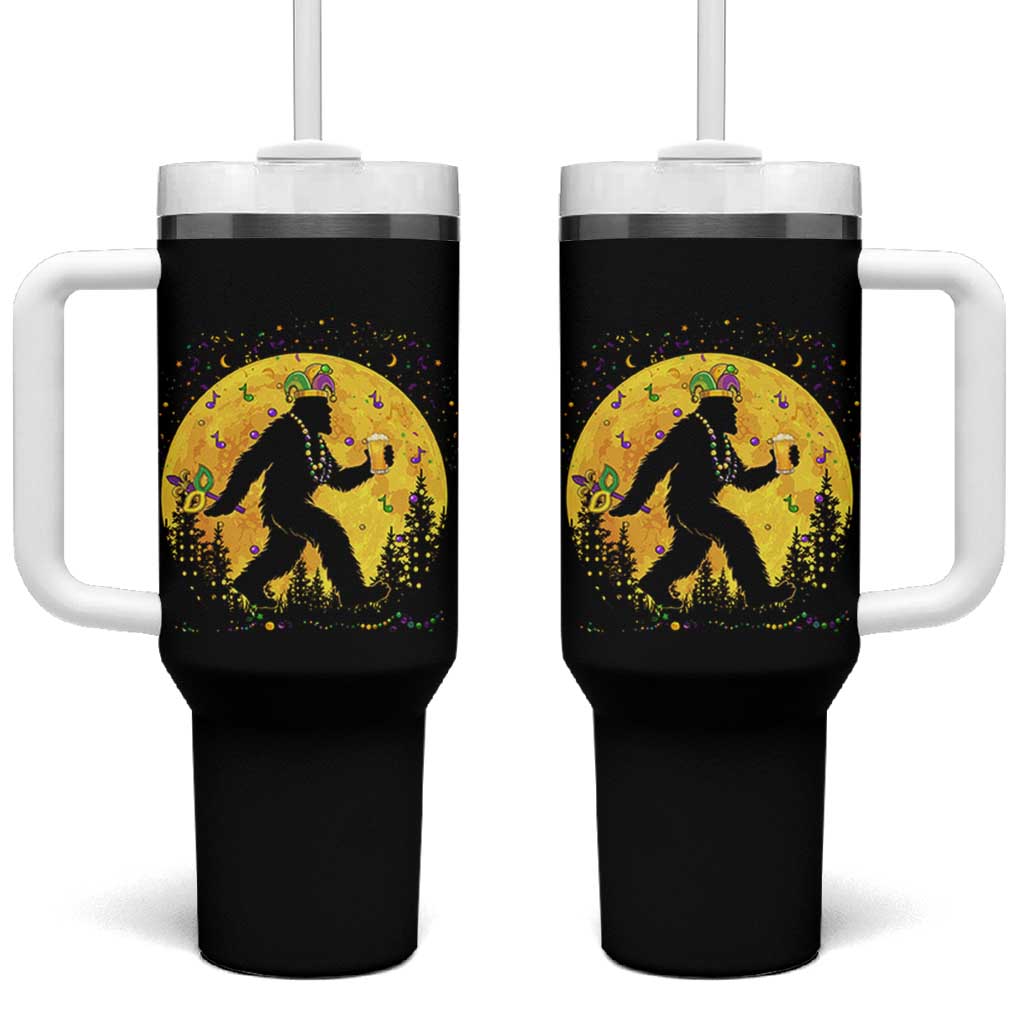 Mardi Gras Bigfoot Tumbler With Handle Funny Sasquatch Carnival Trendy Meme