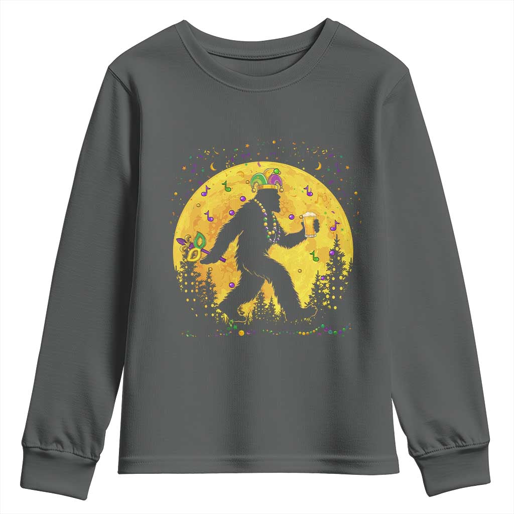 Mardi Gras Bigfoot Youth Sweatshirt Funny Sasquatch Carnival Trendy Meme