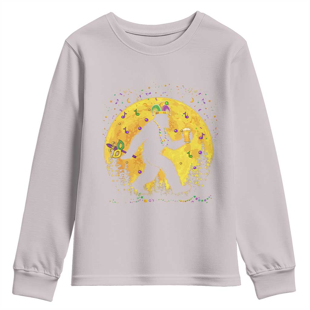 Mardi Gras Bigfoot Youth Sweatshirt Funny Sasquatch Carnival Trendy Meme