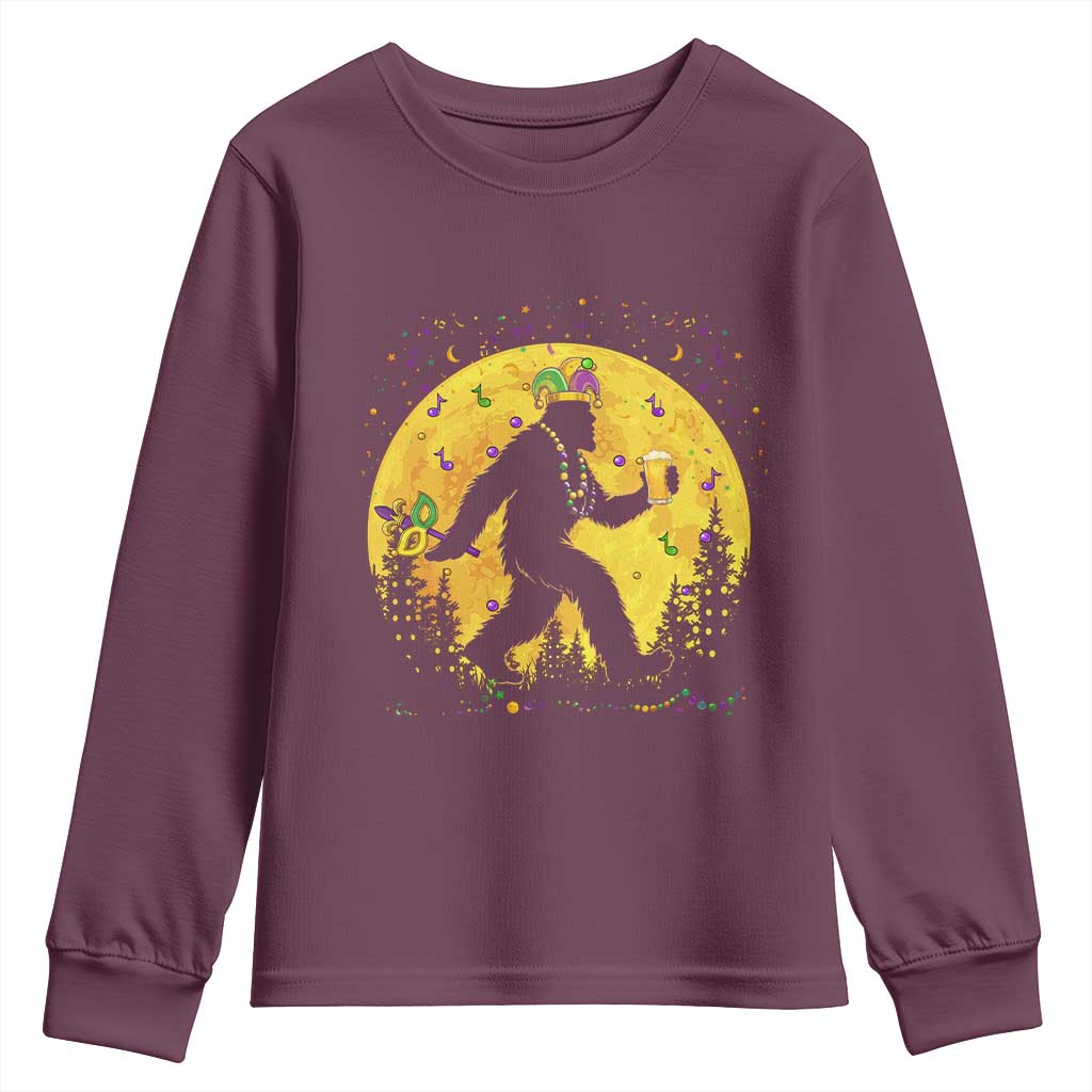 Mardi Gras Bigfoot Youth Sweatshirt Funny Sasquatch Carnival Trendy Meme