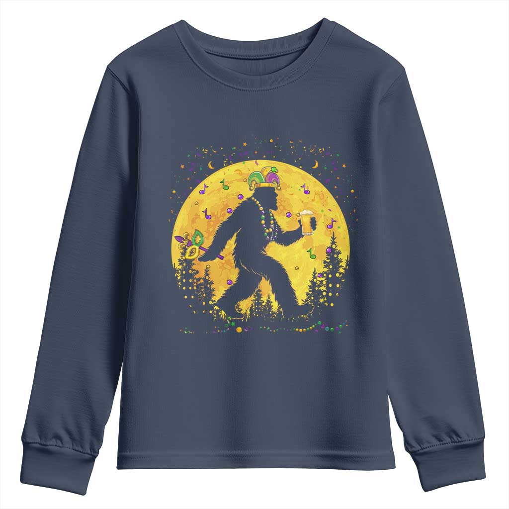Mardi Gras Bigfoot Youth Sweatshirt Funny Sasquatch Carnival Trendy Meme