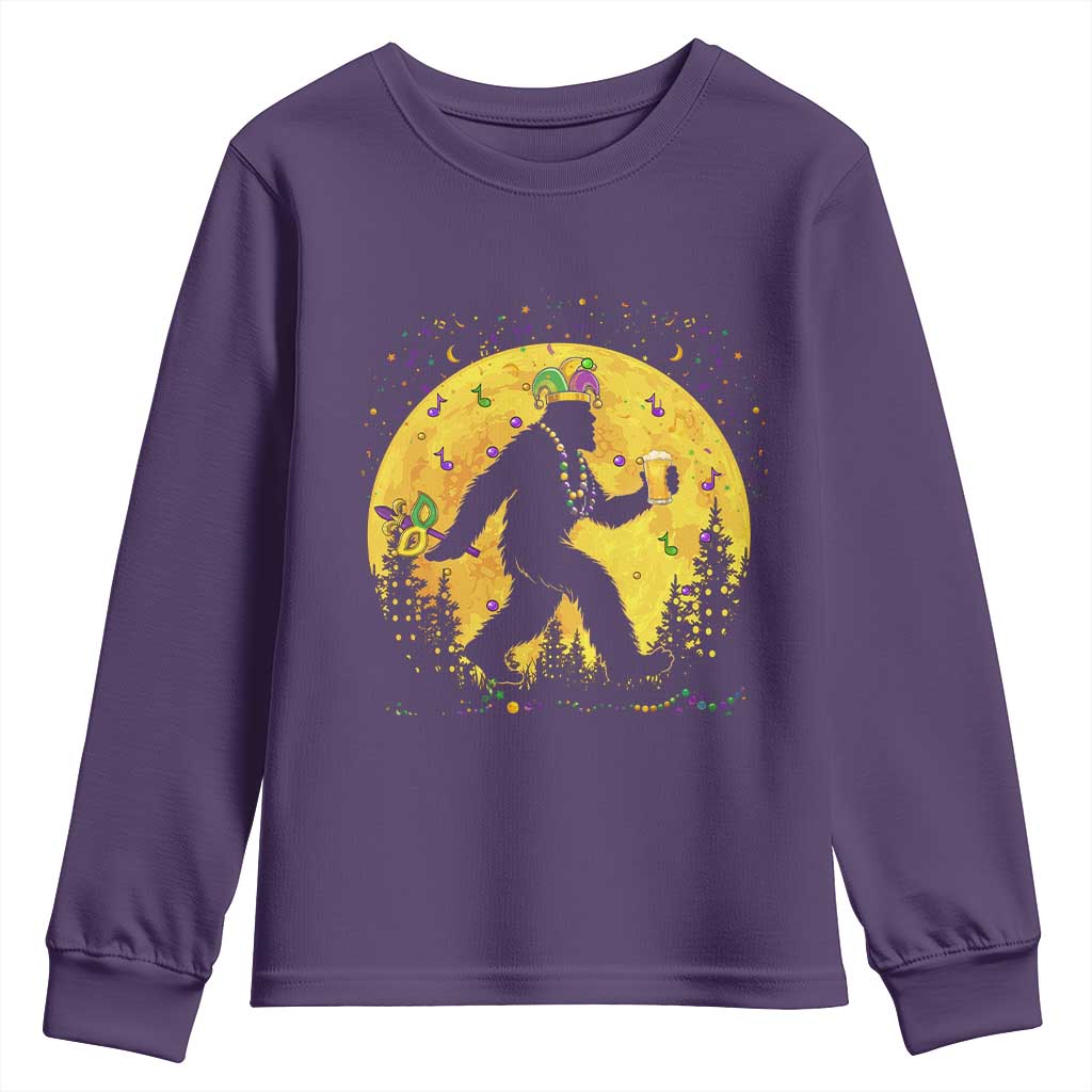 Mardi Gras Bigfoot Youth Sweatshirt Funny Sasquatch Carnival Trendy Meme