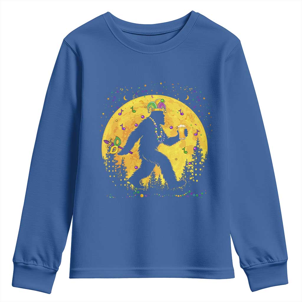 Mardi Gras Bigfoot Youth Sweatshirt Funny Sasquatch Carnival Trendy Meme