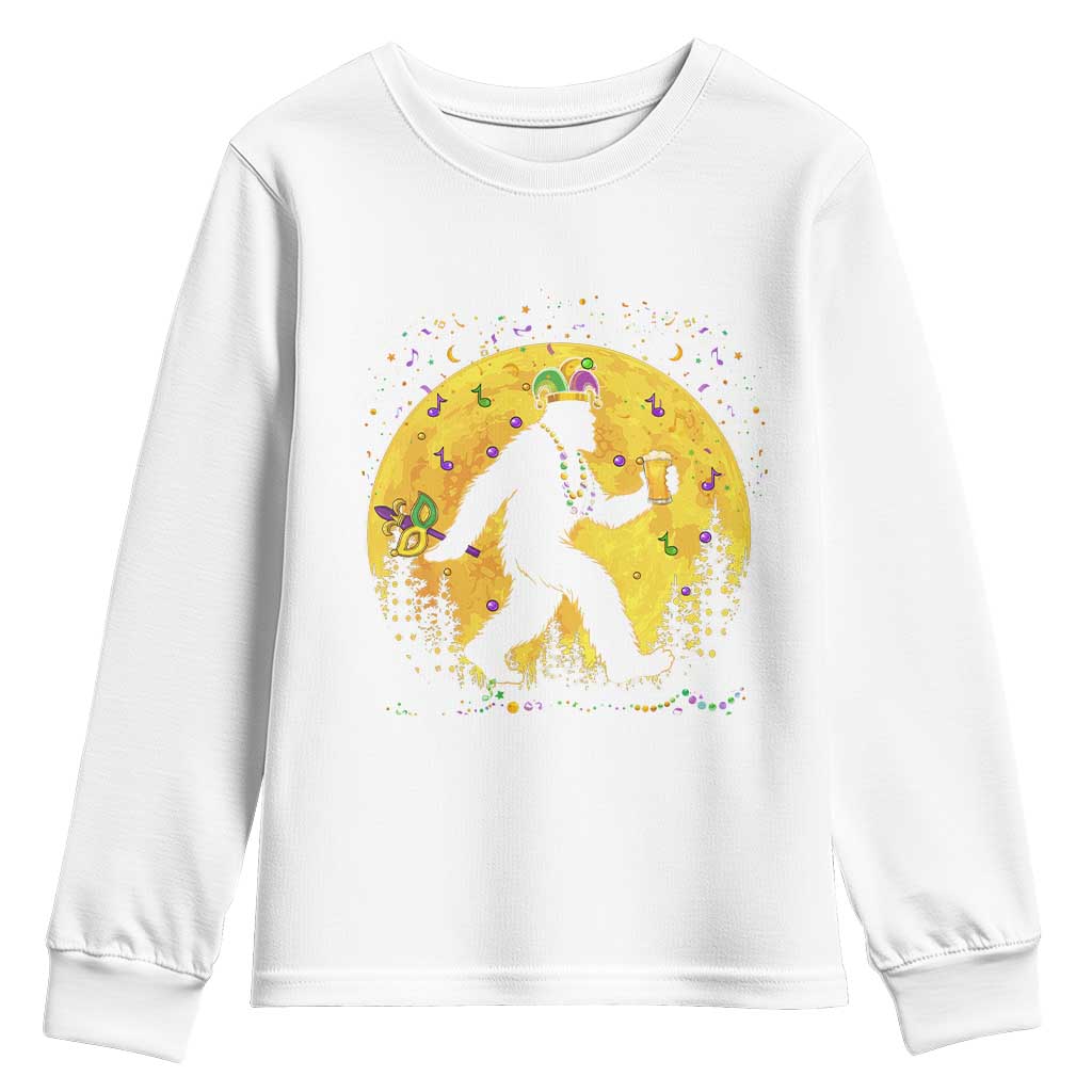 Mardi Gras Bigfoot Youth Sweatshirt Funny Sasquatch Carnival Trendy Meme