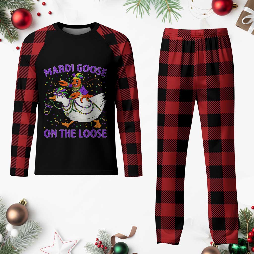 Funny Mardi Gras Plaid Pajama Set Goose Crawfish Carnival Trendy Meme