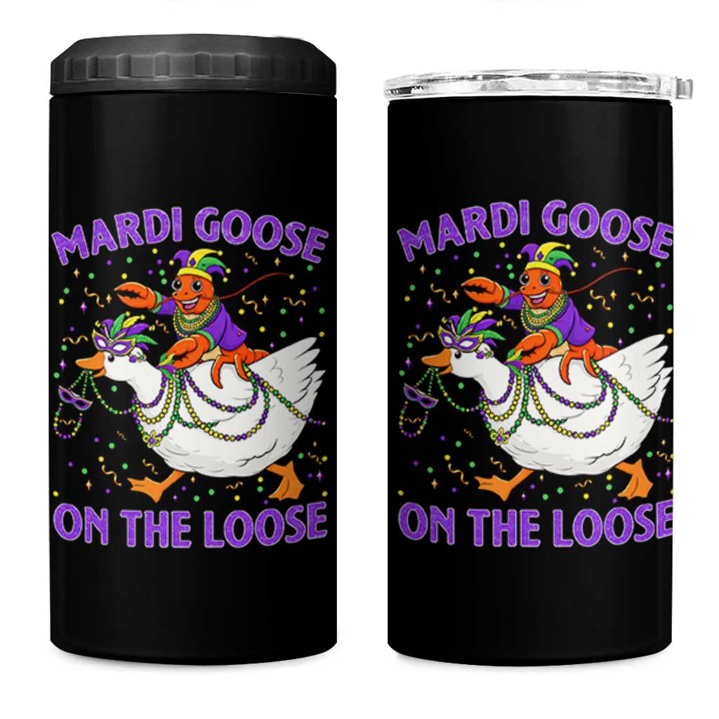 Funny Mardi Gras 4 in 1 Can Cooler Tumbler Goose Crawfish Carnival Trendy Meme