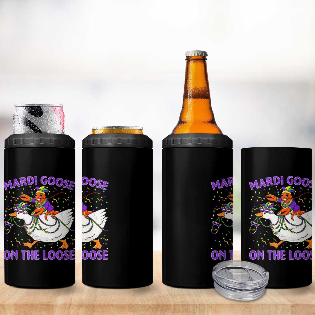 Funny Mardi Gras 4 in 1 Can Cooler Tumbler Goose Crawfish Carnival Trendy Meme