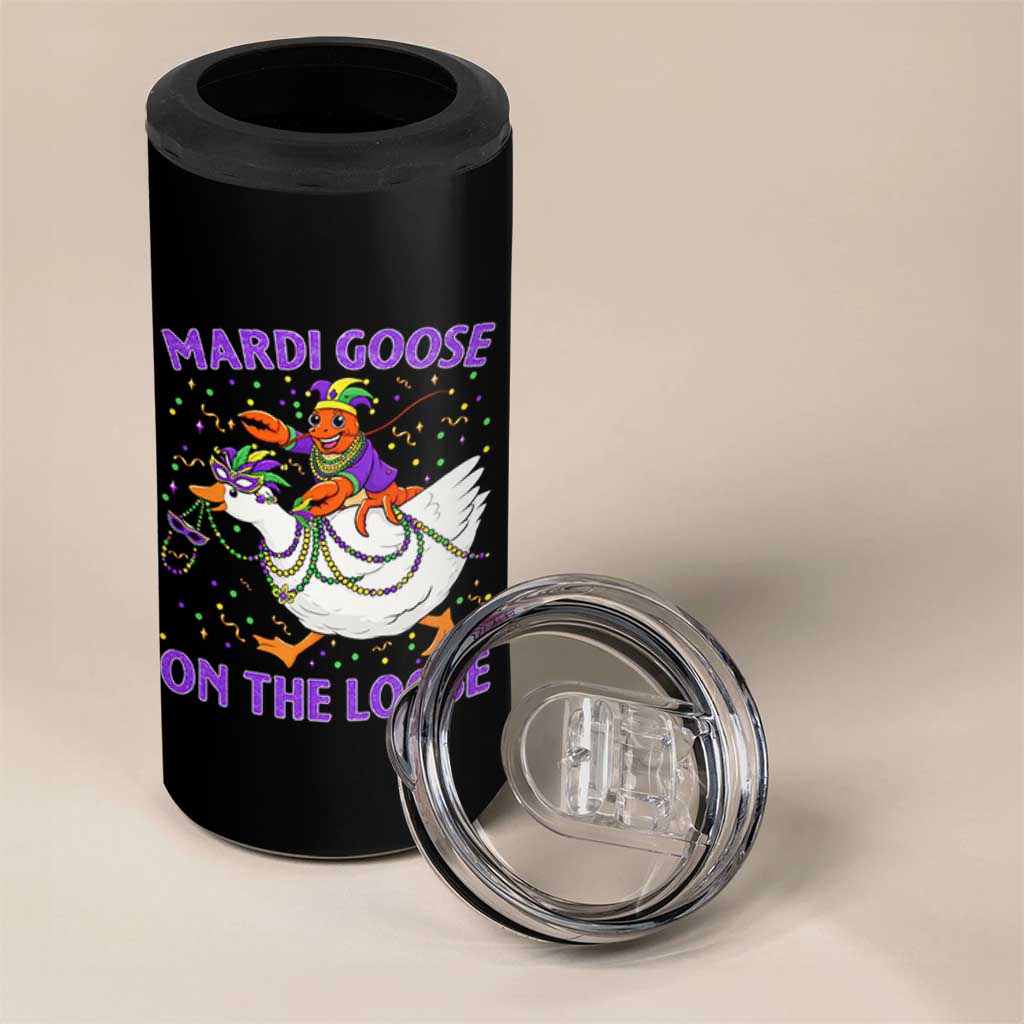 Funny Mardi Gras 4 in 1 Can Cooler Tumbler Goose Crawfish Carnival Trendy Meme