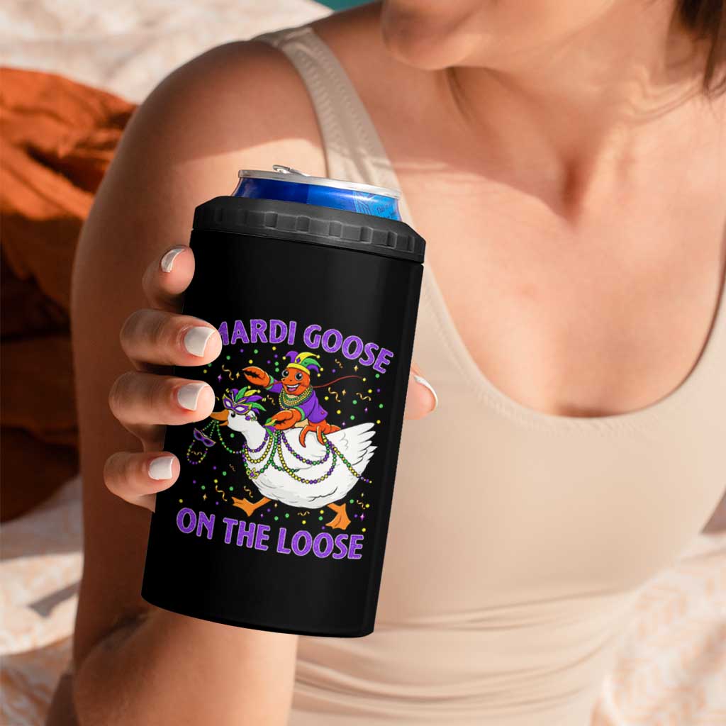 Funny Mardi Gras 4 in 1 Can Cooler Tumbler Goose Crawfish Carnival Trendy Meme