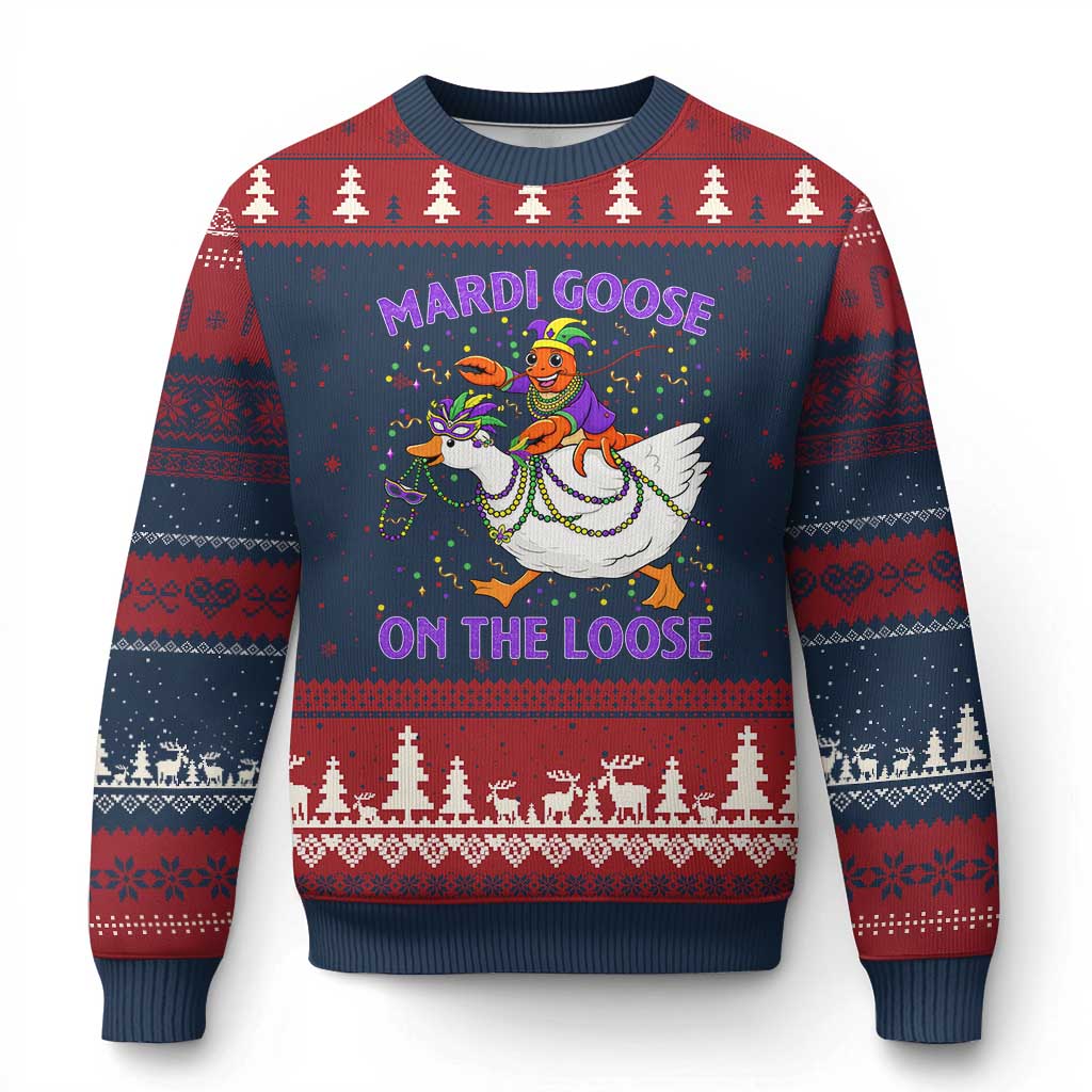 Funny Mardi Gras Ugly Christmas Sweater Goose Crawfish Carnival Trendy Meme
