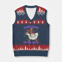 Funny Mardi Gras V-Neck Knit Sweater Vest Goose Crawfish Carnival Trendy Meme