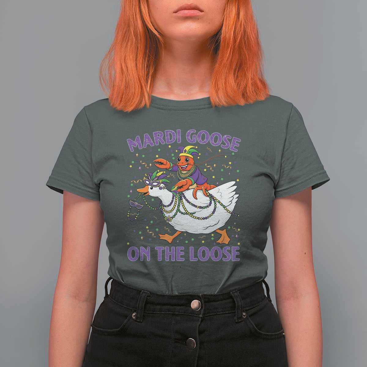 Funny Mardi Gras T Shirt For Women Goose Crawfish Carnival Trendy Meme