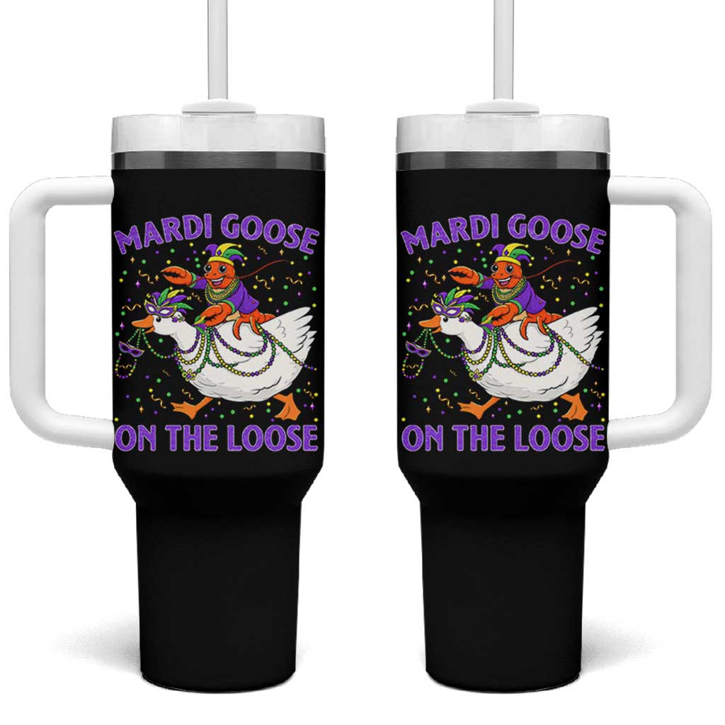 Funny Mardi Gras Tumbler With Handle Goose Crawfish Carnival Trendy Meme