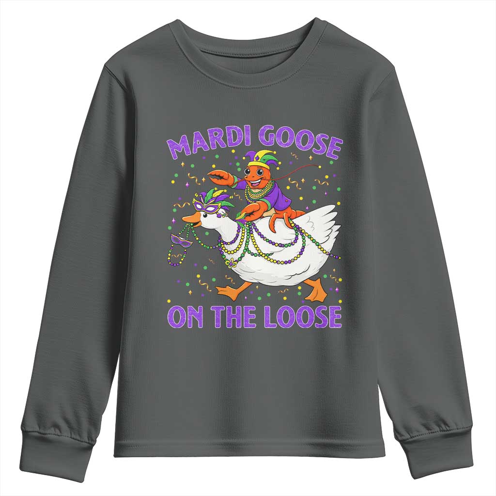 Funny Mardi Gras Youth Sweatshirt Goose Crawfish Carnival Trendy Meme