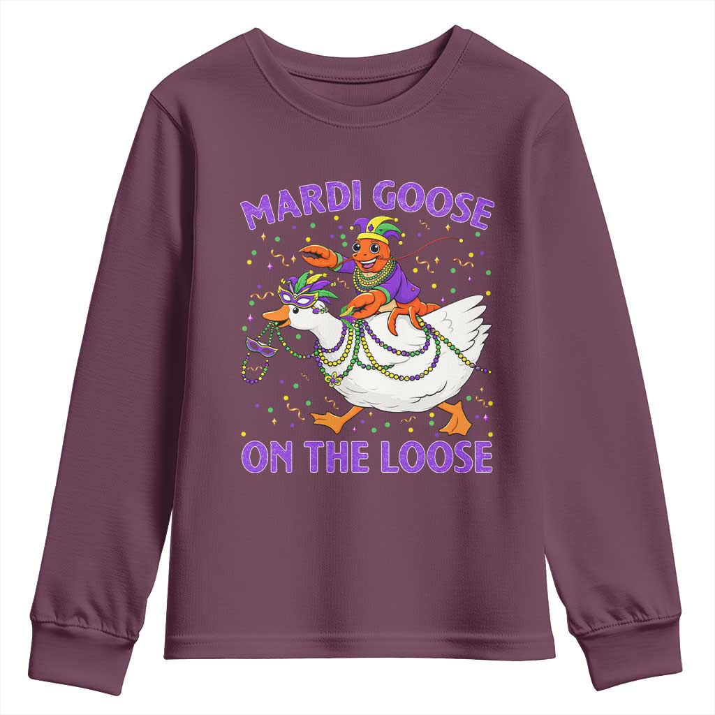 Funny Mardi Gras Youth Sweatshirt Goose Crawfish Carnival Trendy Meme