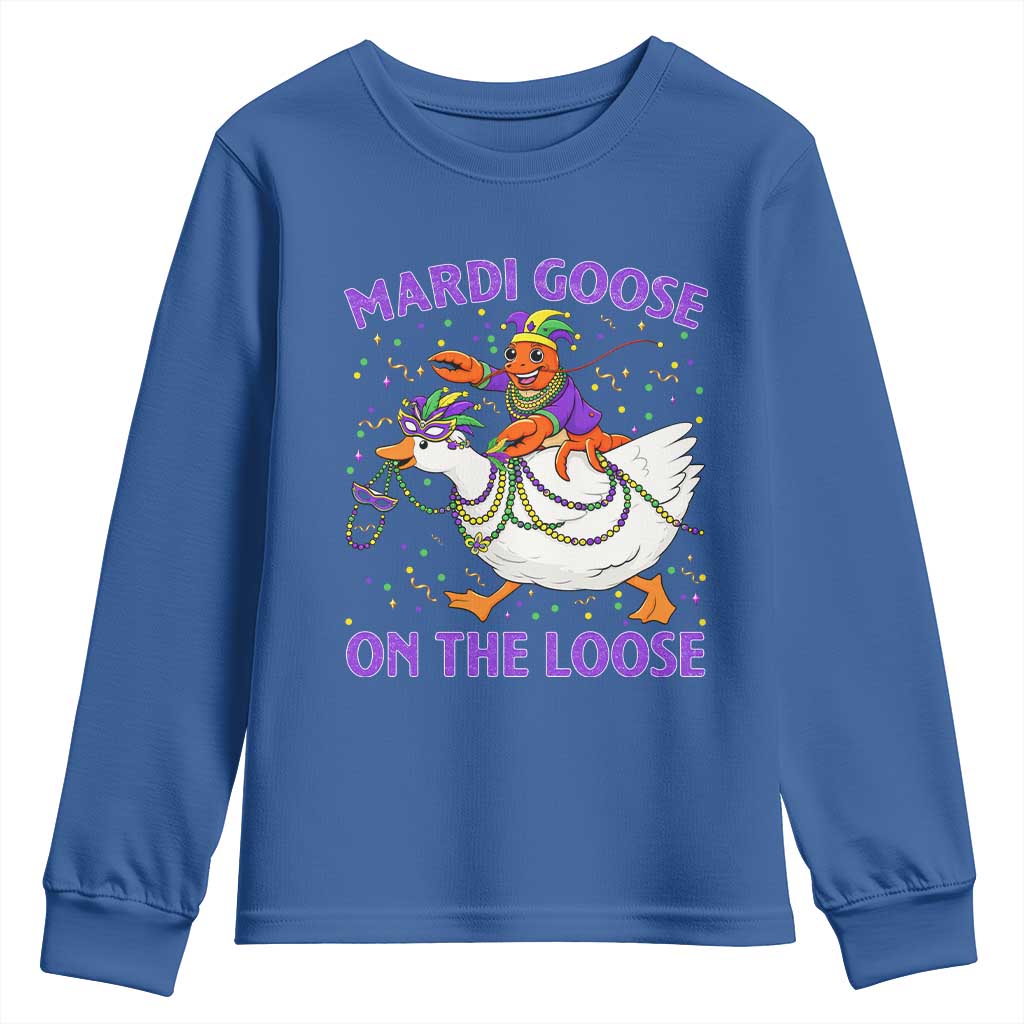 Funny Mardi Gras Youth Sweatshirt Goose Crawfish Carnival Trendy Meme