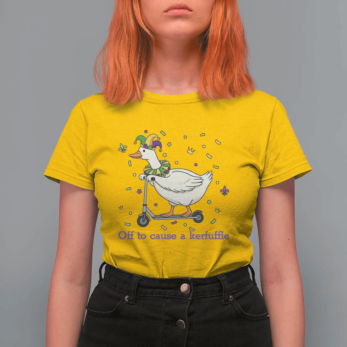 Mardi Gras Silly Goose T Shirt For Women Off To Cause A Kerfuffle