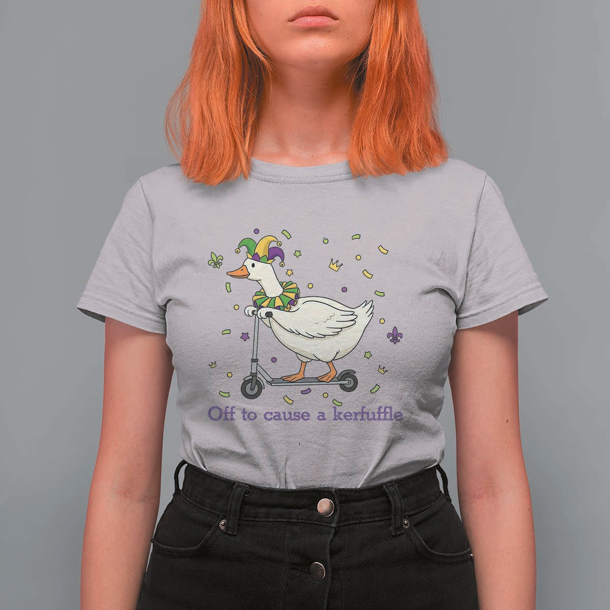 Mardi Gras Silly Goose T Shirt For Women Off To Cause A Kerfuffle