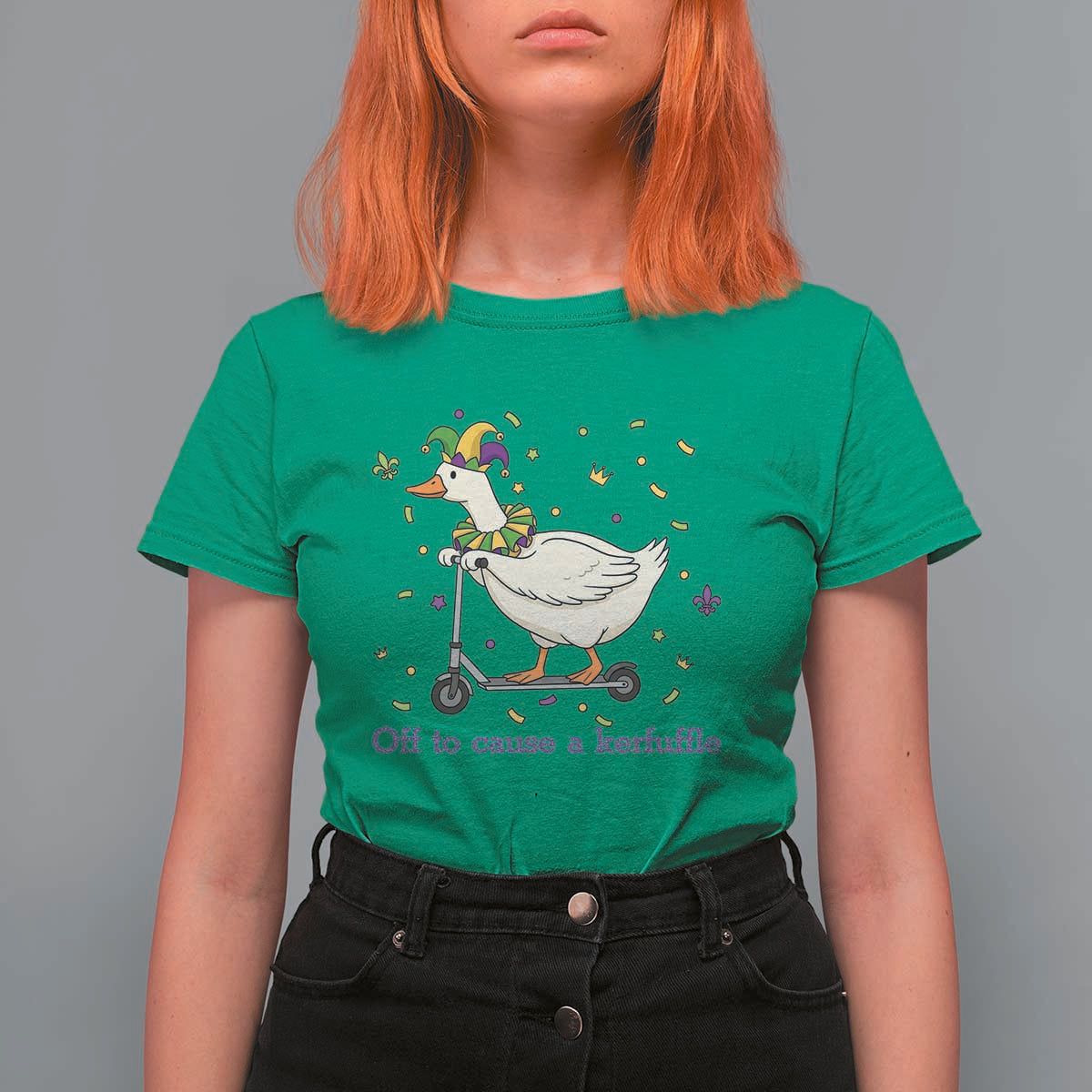 Mardi Gras Silly Goose T Shirt For Women Off To Cause A Kerfuffle