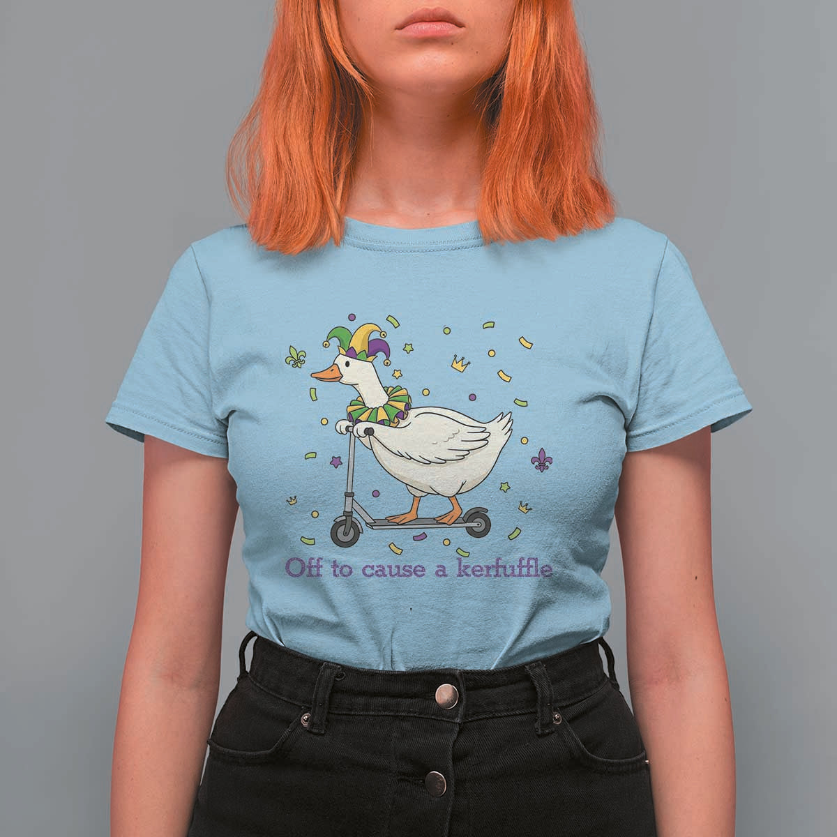 Mardi Gras Silly Goose T Shirt For Women Off To Cause A Kerfuffle