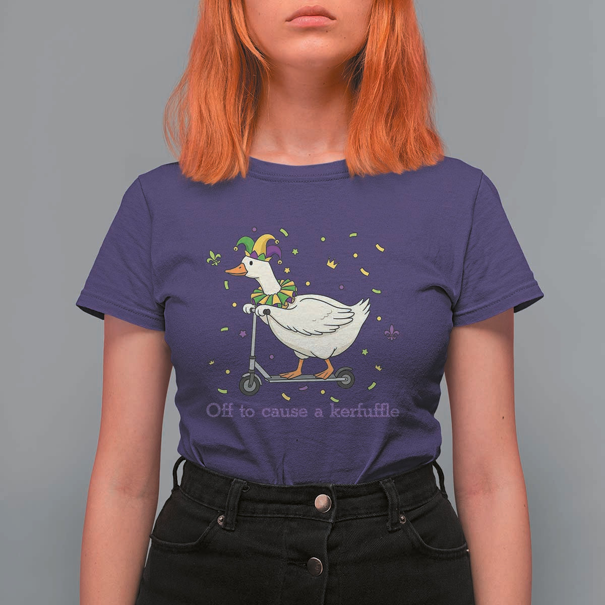 Mardi Gras Silly Goose T Shirt For Women Off To Cause A Kerfuffle