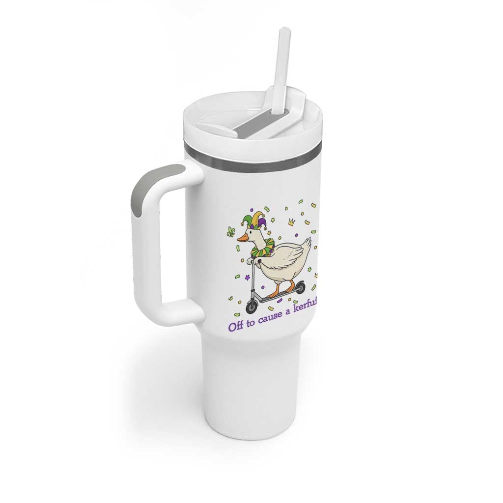 Mardi Gras Silly Goose Tumbler With Handle Off To Cause A Kerfuffle