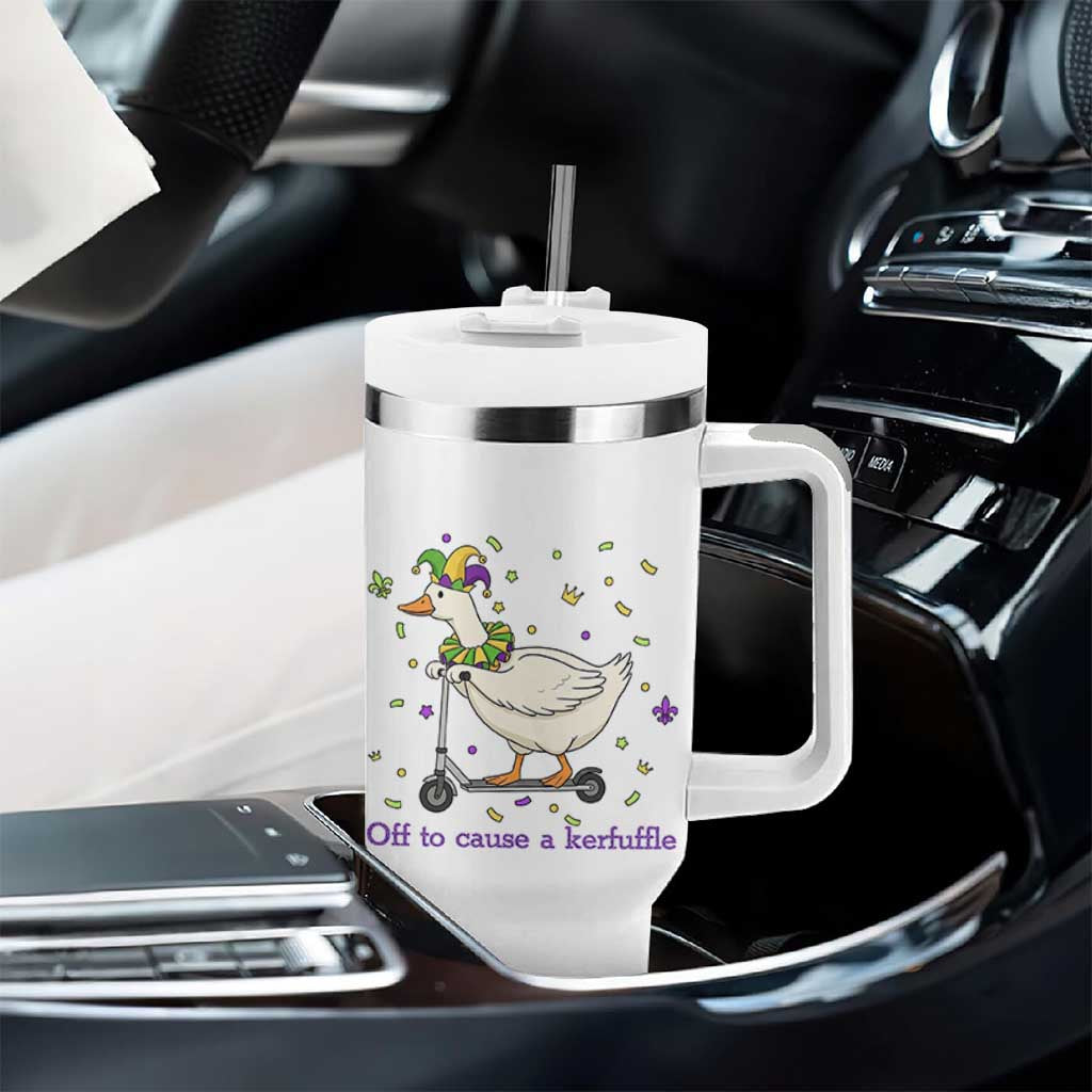 Mardi Gras Silly Goose Tumbler With Handle Off To Cause A Kerfuffle