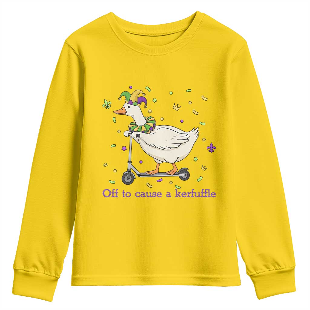 Mardi Gras Silly Goose Youth Sweatshirt Off To Cause A Kerfuffle