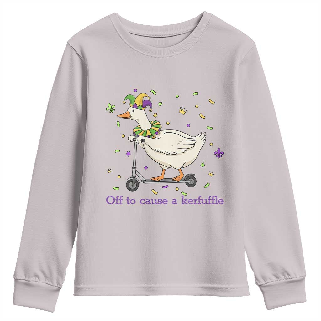 Mardi Gras Silly Goose Youth Sweatshirt Off To Cause A Kerfuffle