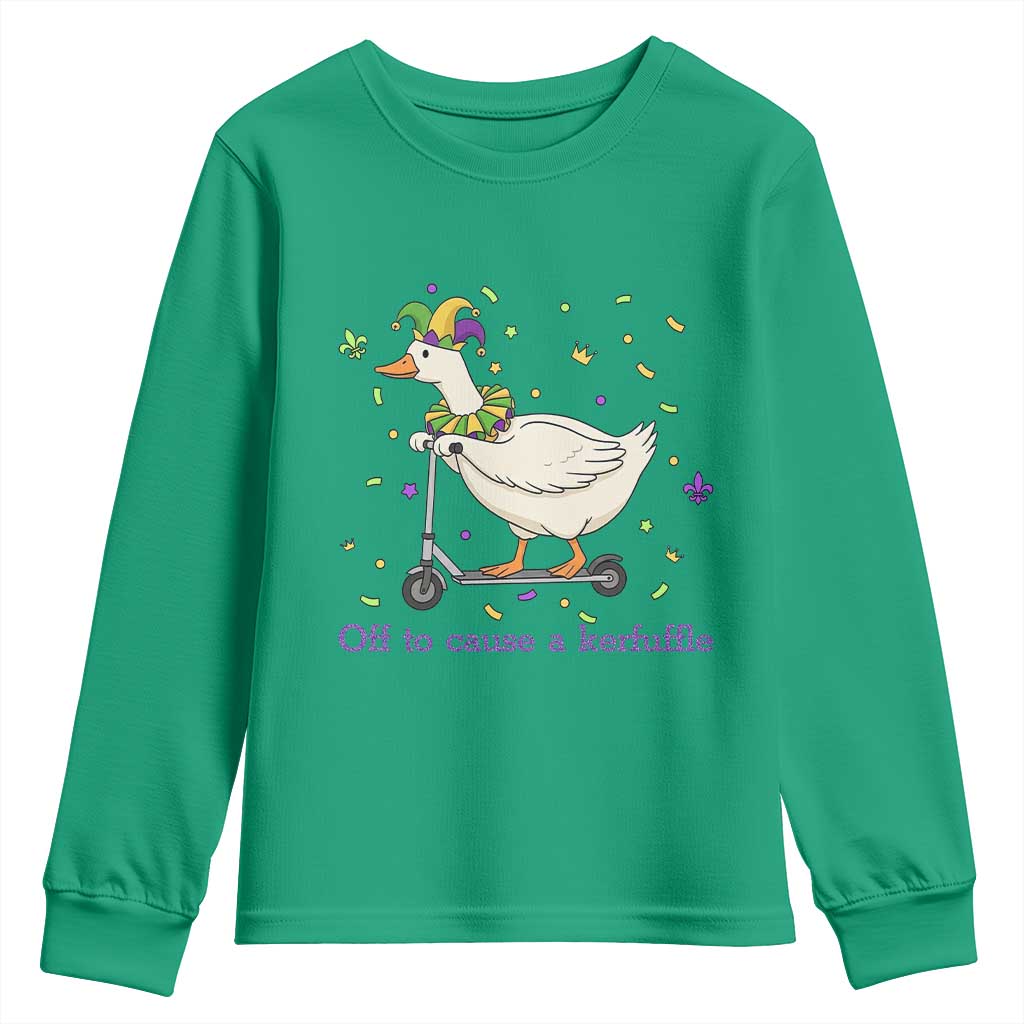 Mardi Gras Silly Goose Youth Sweatshirt Off To Cause A Kerfuffle
