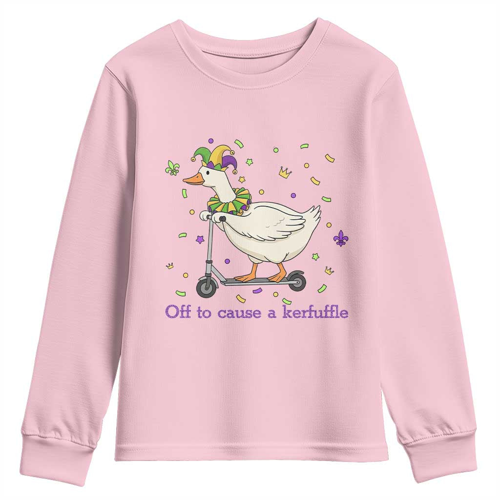 Mardi Gras Silly Goose Youth Sweatshirt Off To Cause A Kerfuffle