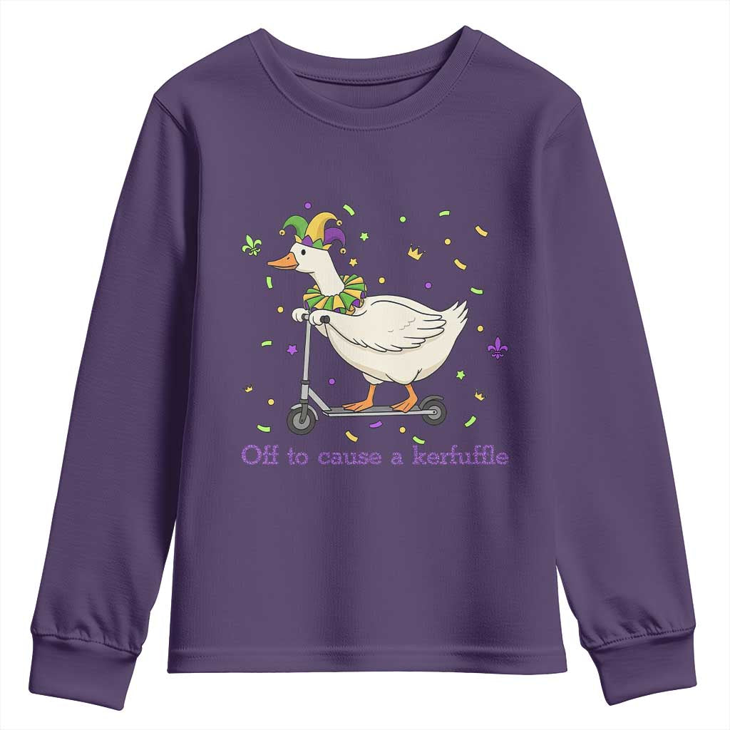 Mardi Gras Silly Goose Youth Sweatshirt Off To Cause A Kerfuffle