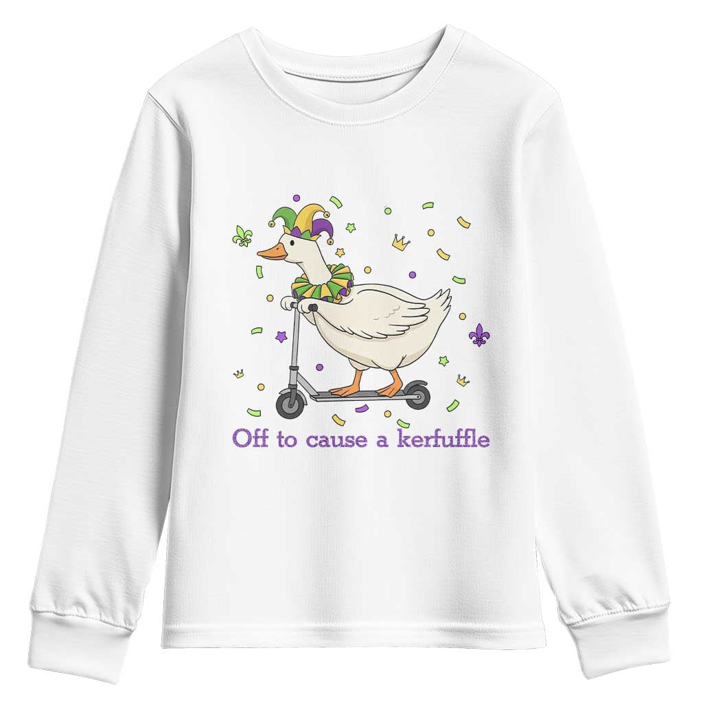 Mardi Gras Silly Goose Youth Sweatshirt Off To Cause A Kerfuffle