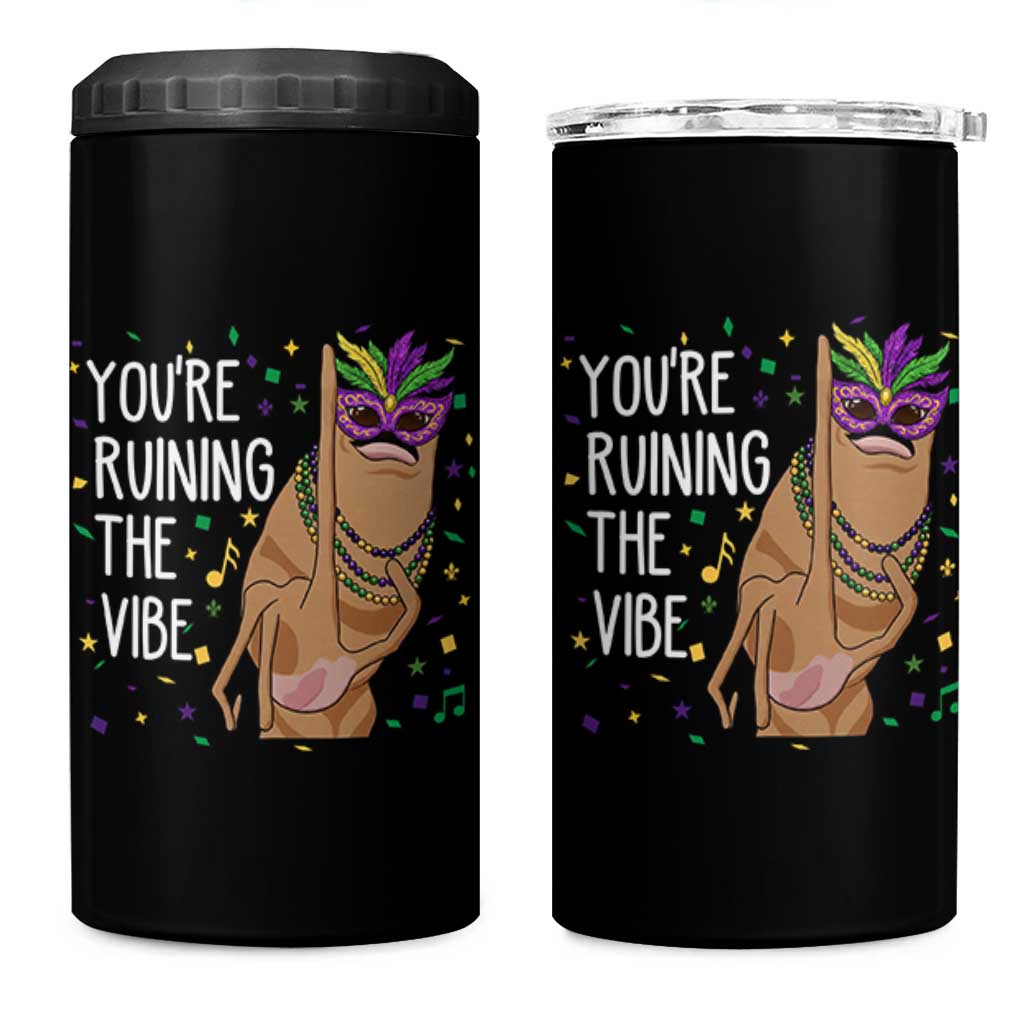 Funny Mardi Gras 4 in 1 Can Cooler Tumbler Marcus The Worm Carnival Trendy Meme
