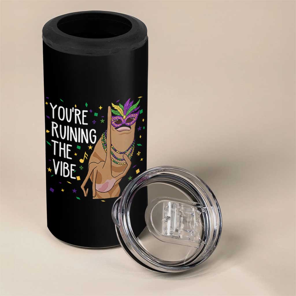 Funny Mardi Gras 4 in 1 Can Cooler Tumbler Marcus The Worm Carnival Trendy Meme