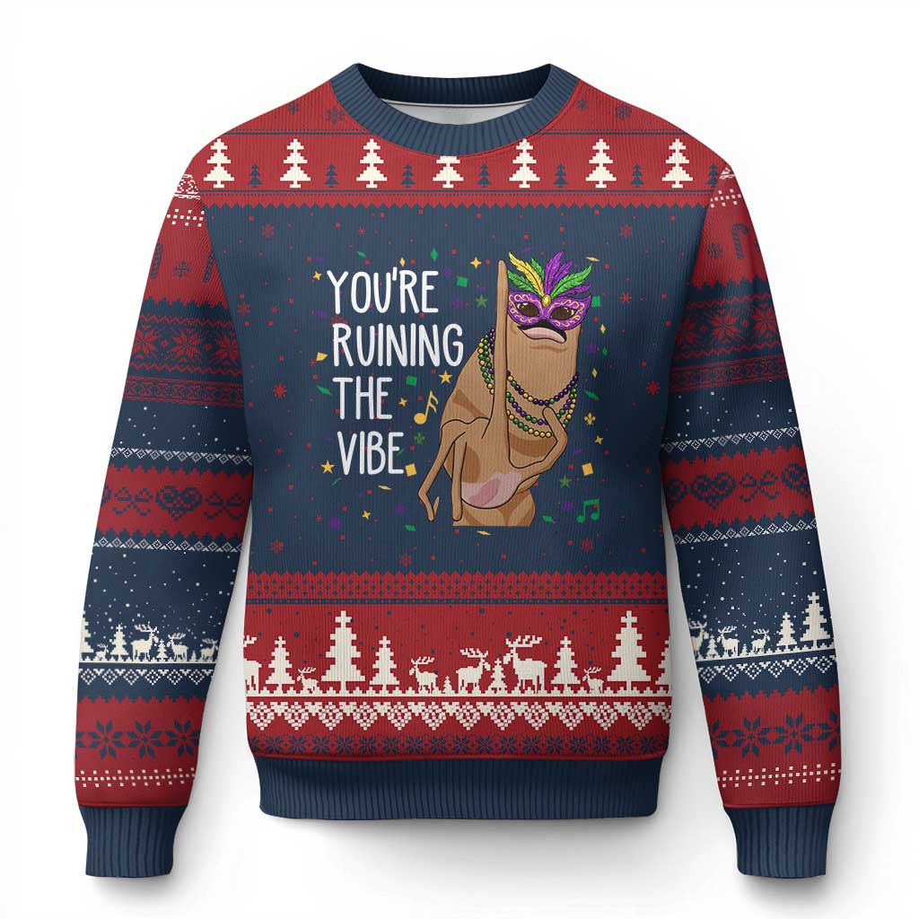 Funny Mardi Gras Ugly Christmas Sweater Marcus The Worm Carnival Trendy Meme
