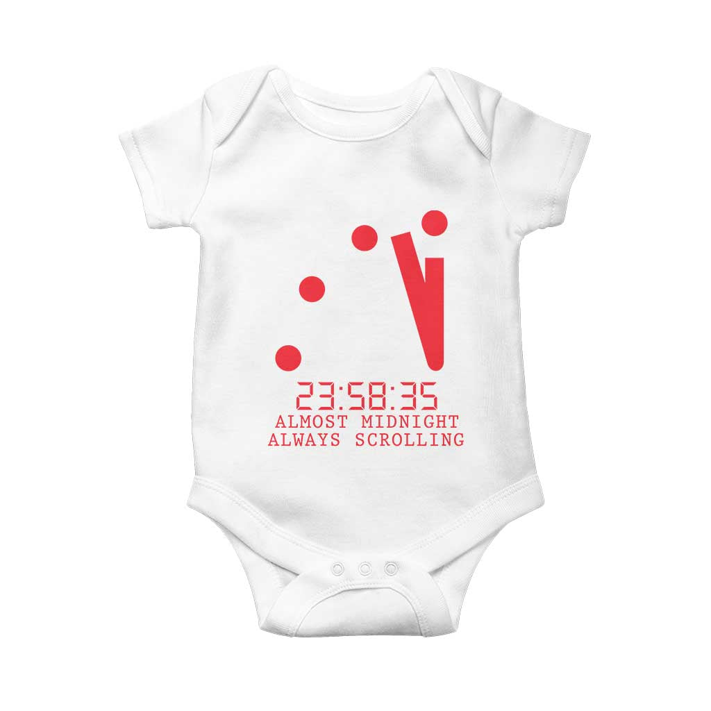 Doomsday Clock Armageddon Baby Onesie Almost Midnight Always Scrolling