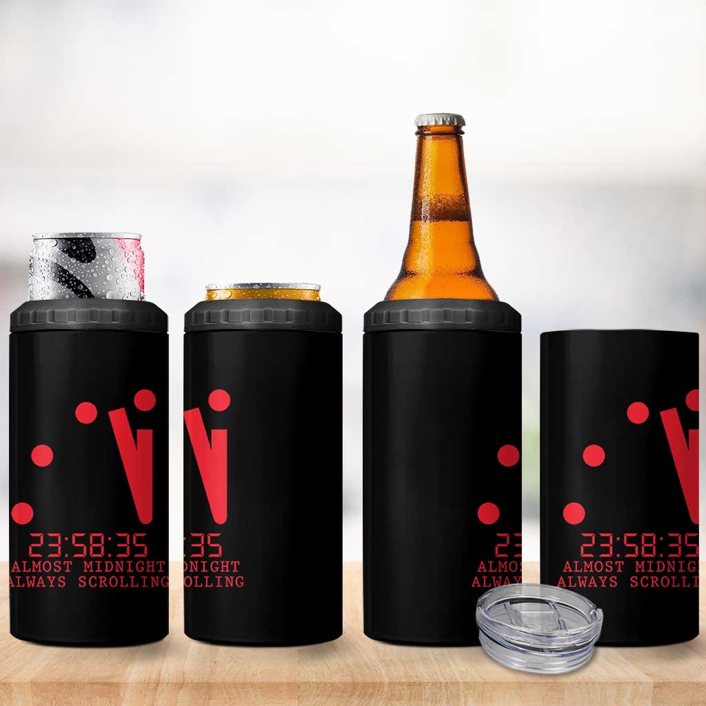 Doomsday Clock Armageddon 4 in 1 Can Cooler Tumbler Almost Midnight Always Scrolling