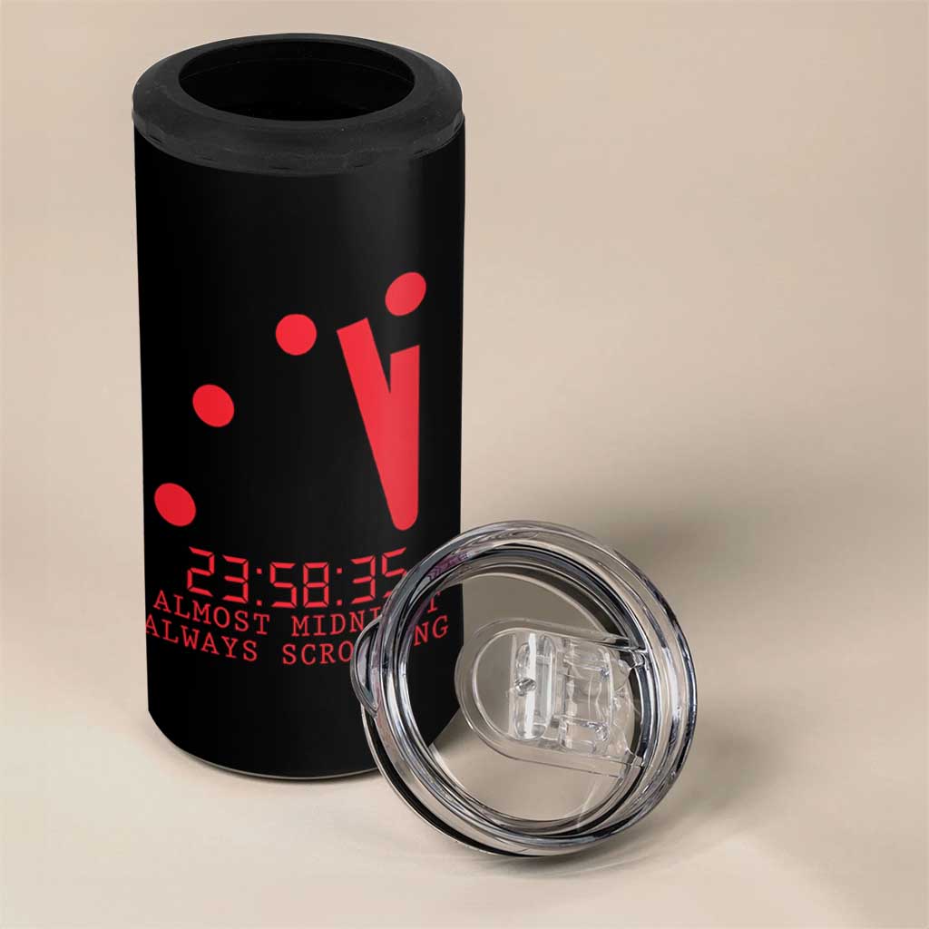 Doomsday Clock Armageddon 4 in 1 Can Cooler Tumbler Almost Midnight Always Scrolling