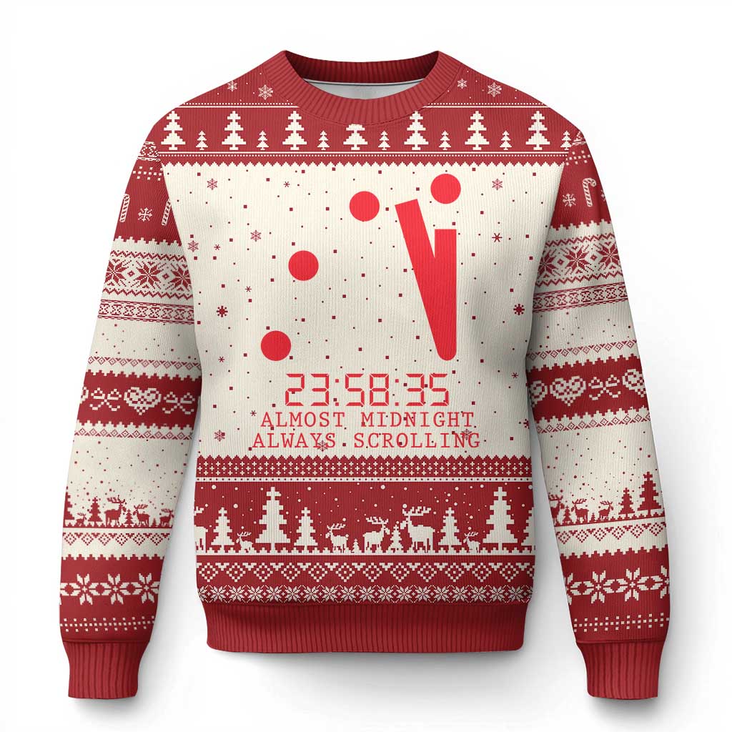 Doomsday Clock Armageddon Ugly Christmas Sweater Almost Midnight Always Scrolling
