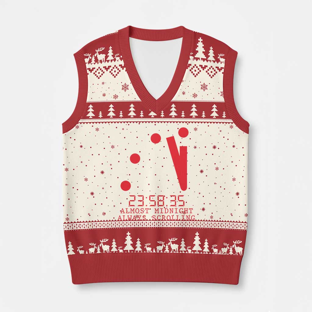 Doomsday Clock Armageddon V-Neck Knit Sweater Vest Almost Midnight Always Scrolling