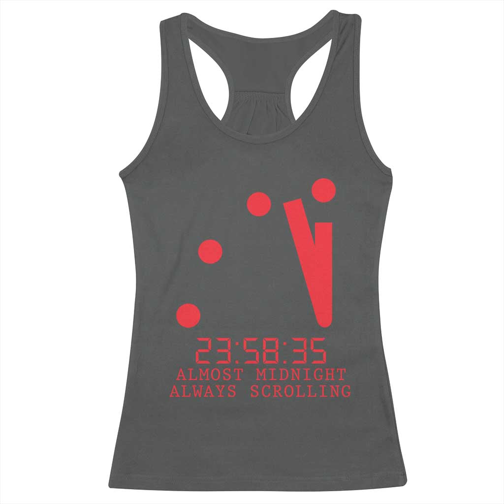 Doomsday Clock Armageddon Racerback Tank Top Almost Midnight Always Scrolling