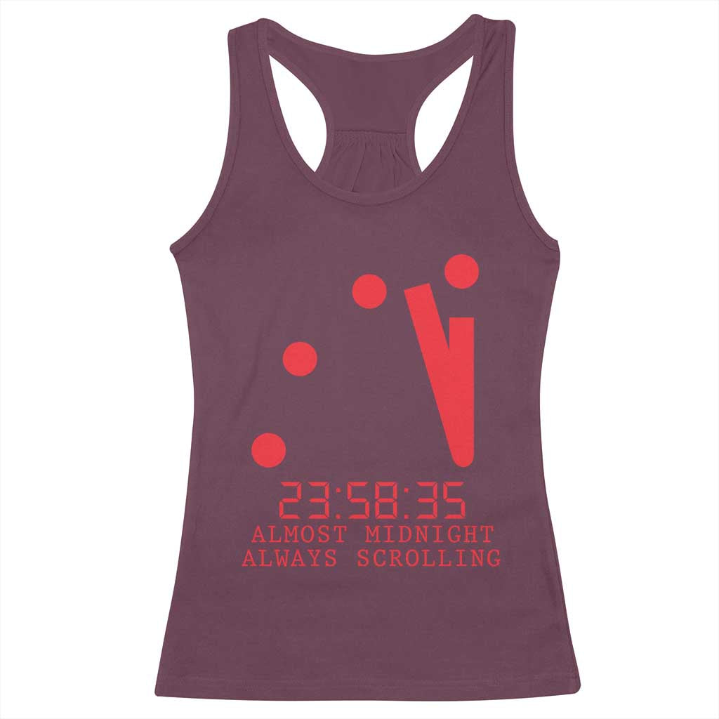 Doomsday Clock Armageddon Racerback Tank Top Almost Midnight Always Scrolling