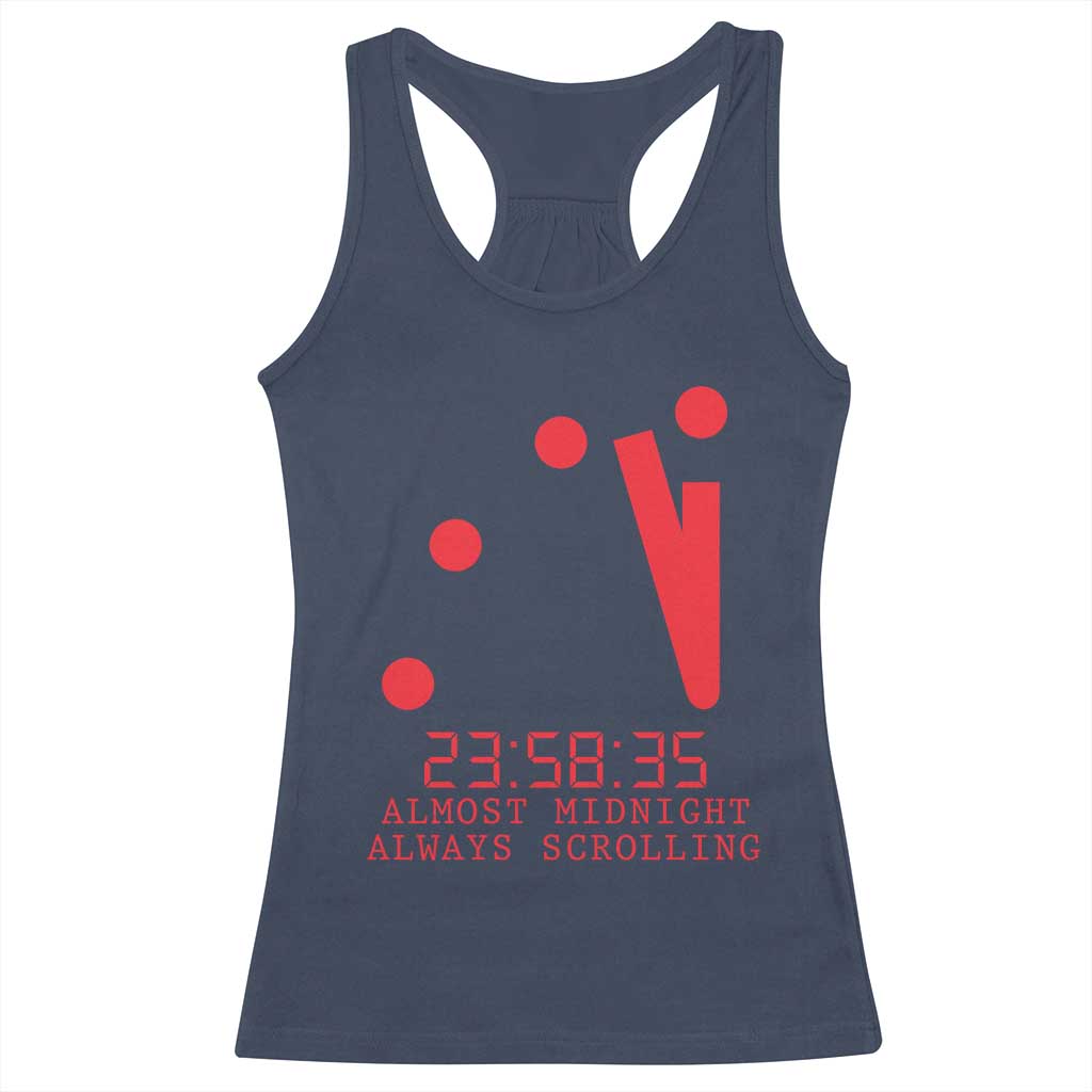 Doomsday Clock Armageddon Racerback Tank Top Almost Midnight Always Scrolling
