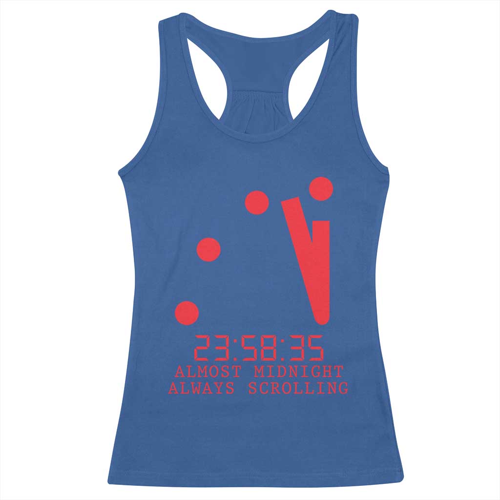 Doomsday Clock Armageddon Racerback Tank Top Almost Midnight Always Scrolling