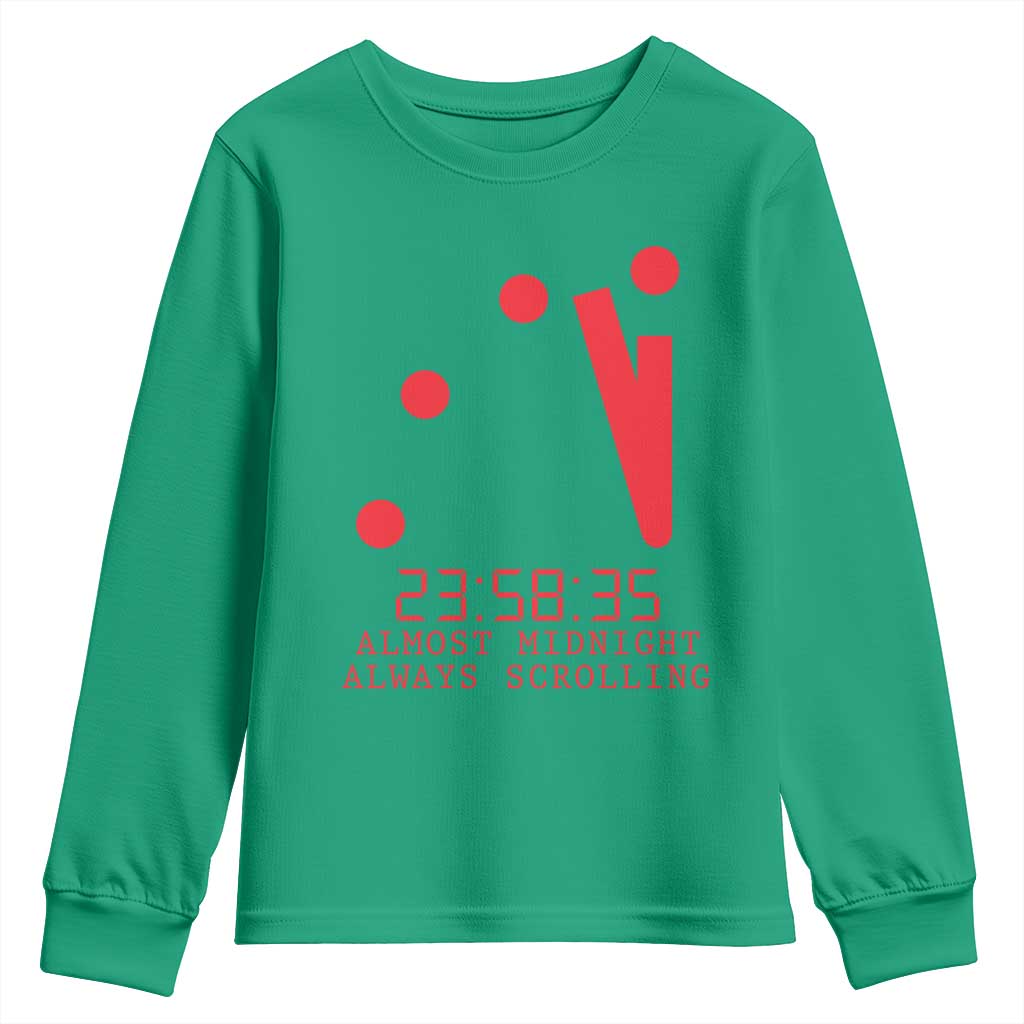 Doomsday Clock Armageddon Youth Sweatshirt Almost Midnight Always Scrolling