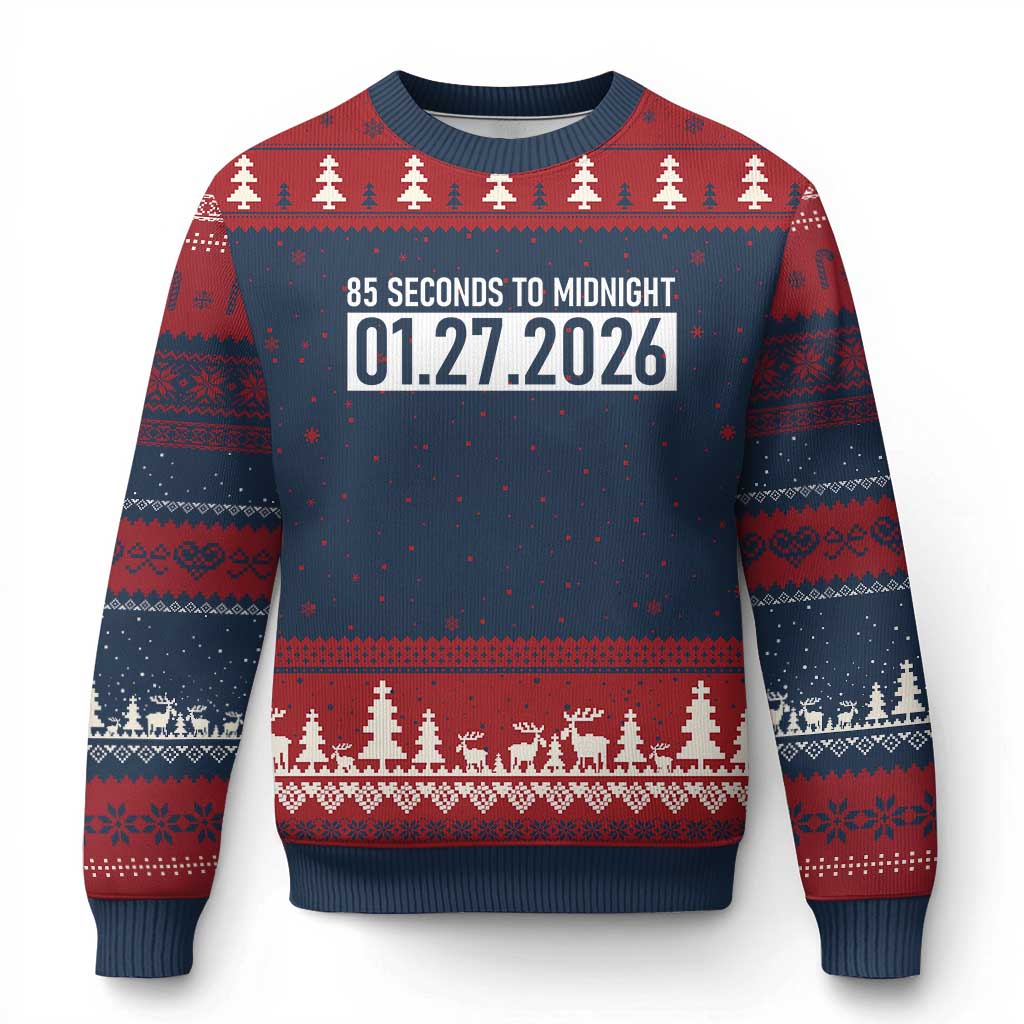 Doomsday Clock Armageddon Ugly Christmas Sweater 85 Second To Midnight