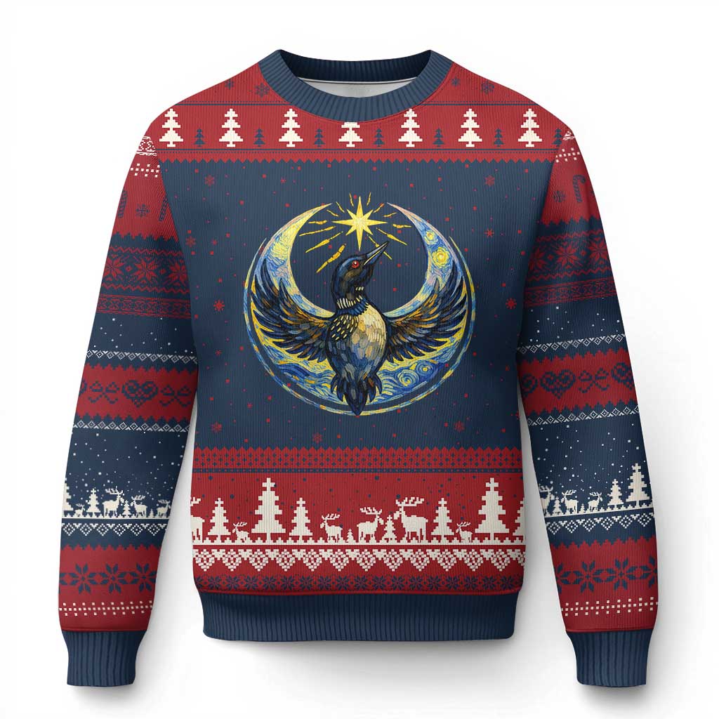Minnesota Strong Ugly Christmas Sweater Minneapolis Loon Starry Night Van Gogh