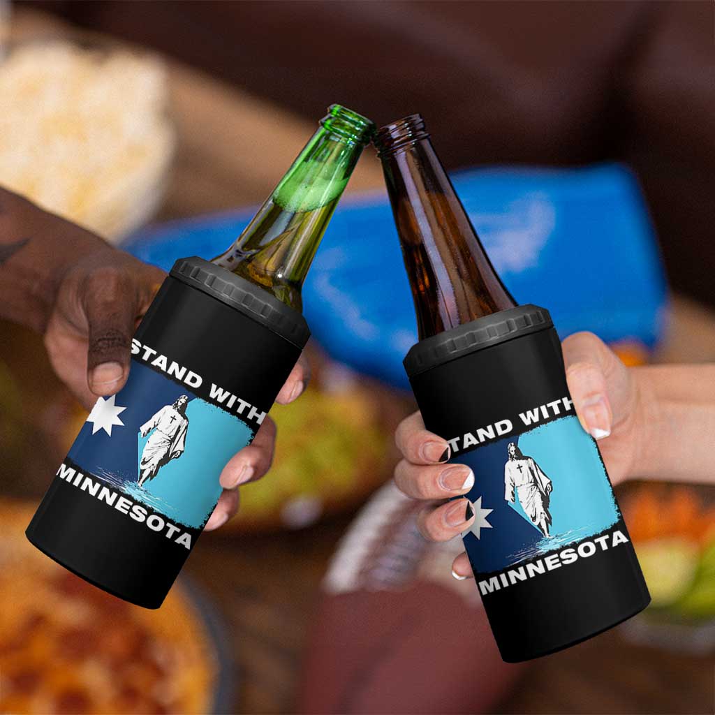 Stand with Minnesota 4 in 1 Can Cooler Tumbler Christian Jesus Minnesota Strong Subtle Anti ICE
